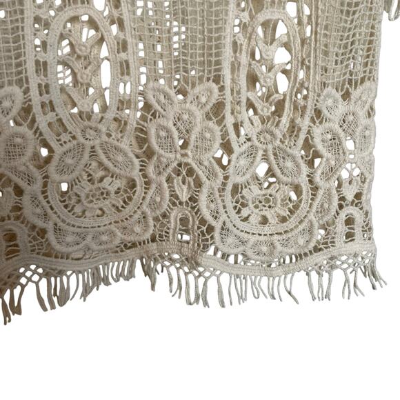 Lovely 153 Crochet Long Sleeve Top Floral Open Knit Fringe Cover Up Boho Size S - Picture 4 of 7